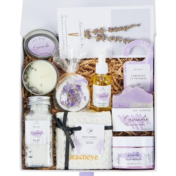 Spa Gifts for Women Christmas Mothers Day Gifts Bath Gift Baskets Relaxing Spa Self Care for Mom Her Sister Wife Auntie Home Bath Care Package Thank You Birthday (Purple -Spa for Women)