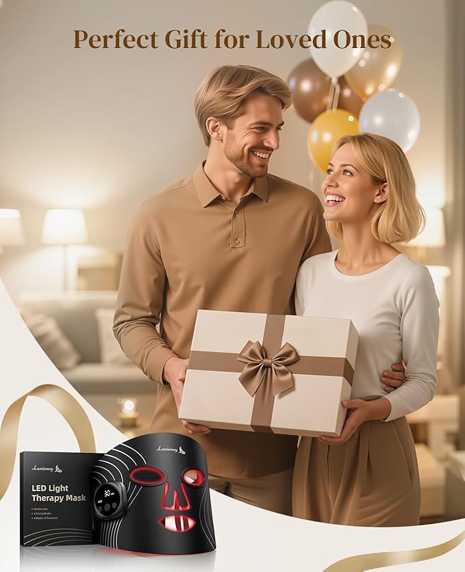 Red Light Therapy for Face, Wireless Red Light Therapy Mask, 4 Modes LED Face Mask with Near-infrared 850nm & Timing Function for Home Skincare, Black