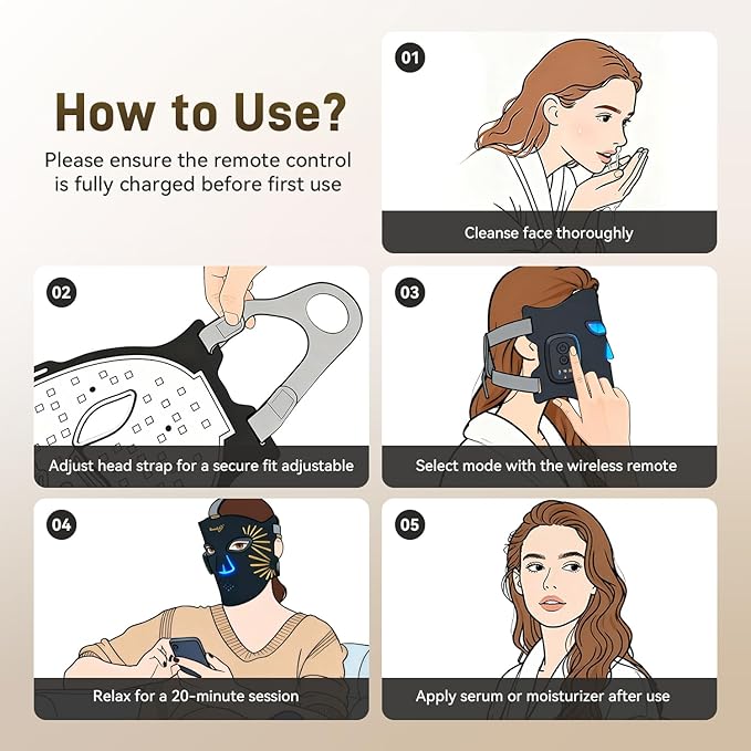 Gracekey Red Light Therapy Mask for Face, Dual Battery/ 4-in-1 352 LED/ 4 Modes/Cordless Red Light Face Mask, 850nm Infrared Face Mask Light Therapy for Home Skincare FDA Cleared Black