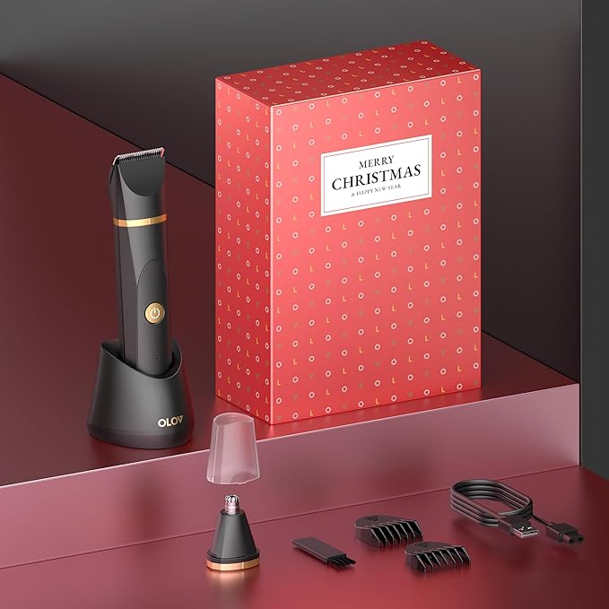 Electric Body Hair Trimmer - Groin Trimmer for Men - Bikini Trimmer Women - Wet/Dry Shaver Groomer, Replaceable Ceramic Blade Heads, USB Recharge Dock, Hygiene Razor, Christmas Gift Wrapping, Black