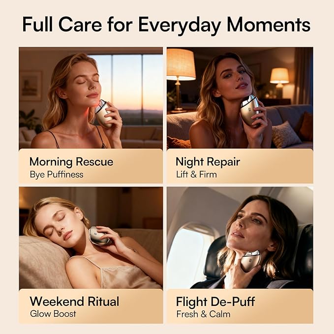 INIA 7-in-1 Red Light Therapy for Face and Neck Gua Sha Facial Massager Tool Device with Thermal and Cryo Mode for Puffiness & Firming Skincare Tool