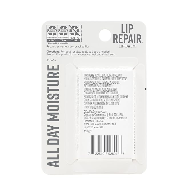 O'Keeffe's Lip Repair Unscented Lip Balm for Dry, Cracked Lips - Stick (Twin Pack) - Moisturizer for Very Dry Lips