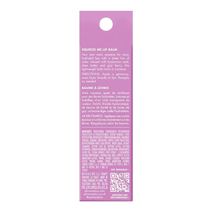 e.l.f. Squeeze Me Lip Balm, Moisturizing Lip Balm For A Sheer Tint Of Color, Infused With Hyaluronic Acid, Vegan & Cruelty-free, Grape