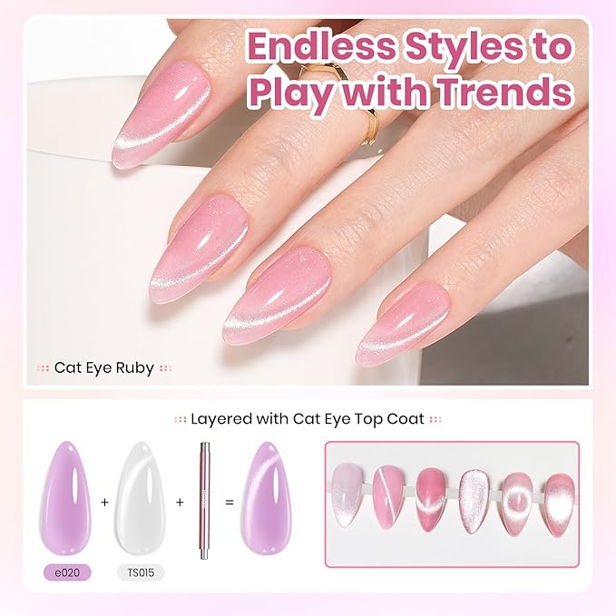 Beetles 80 Pcs Gel Nail Polish Kit with U V Light -20 Color Jelly Gel Nail Polish Set Milky Nude Red Purple Glitter Sheer Daylight Nails Kit with Cat Eye Top Coat Rubber Base, Women Teens Girls Gifts