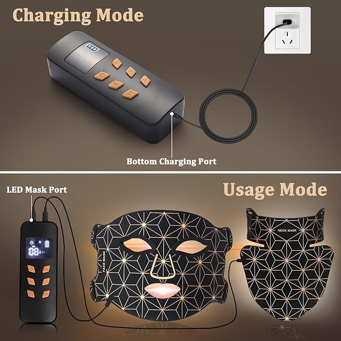 Red Light Therapy for Face and Neck, 8 Colors LED Face Mask Light Therapy with 850NM Near Infrared, 3000 mAh Rechargeable 6-In-1 Red Light Therapy Mask Set Skin Care Device for Skin Rejuvenation