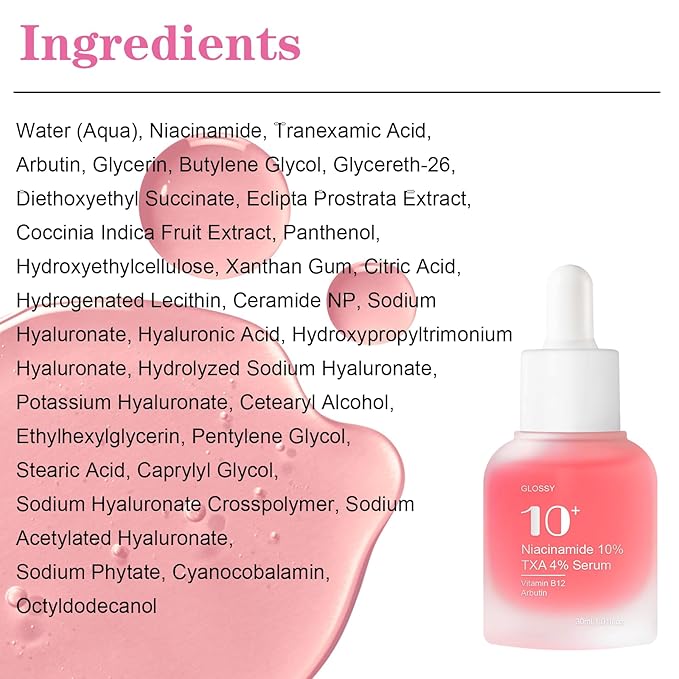 Niacinamide Serum 10% + Tranexamic Acid Serum 4%, Arbutin 2%, Hyaluronic Acid, Hydrating and Clarifying Facial Serum for Smooth, Radiant Looking Skin, Uneven Tone Care (30ml /1.01 fl.oz)
