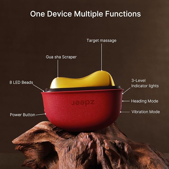 Electric Gua Sha Facial Care Set – Heated Brass Face & Neck Massager with Red Light Therapy & Soothing Vibration, Includes 2 × 10ml Massage Oils for Face & Body Care