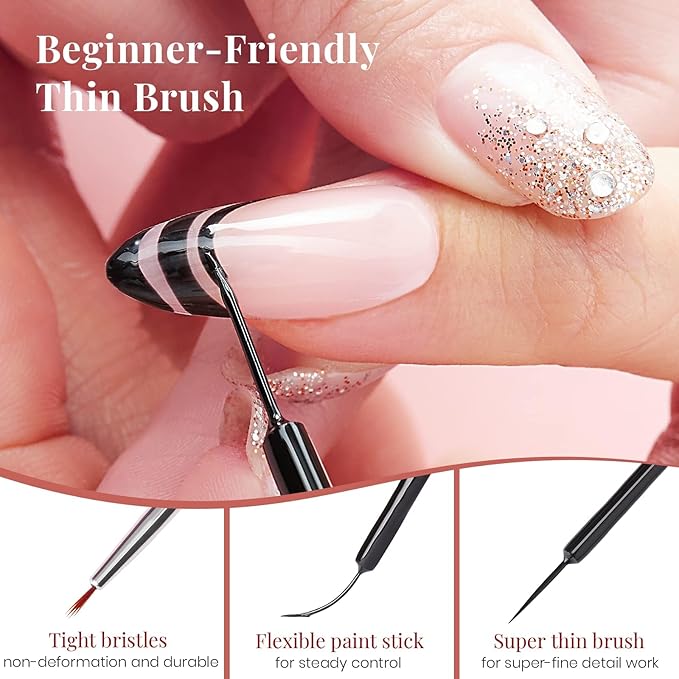 beetles Gel liner nail Polish 6 Pcs Black White Red Gold Silver Glitters Colors Paint Swirl Nail Art Polish Set