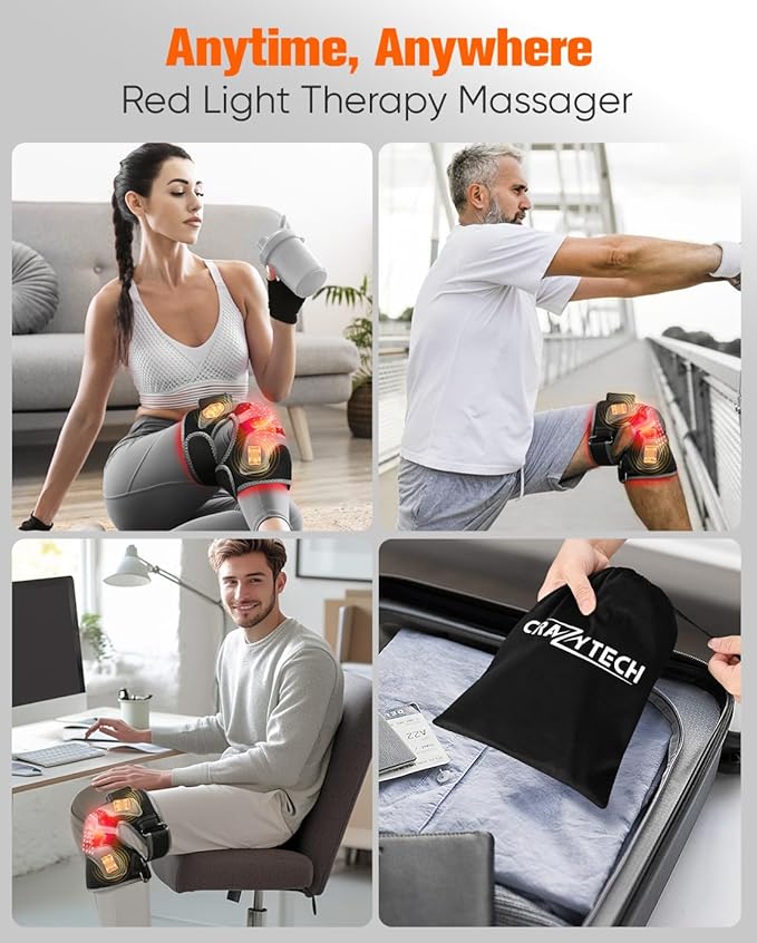 3D Red Light Therapy Vibration Massage Knee Brace - FSA Eligible HSA 5000mAh Cordless Knee Massager with 4 Vibration Areas, 660nm&850nm, Near Infrared Light Heated Device for Knee Elbow Shoulder Pain