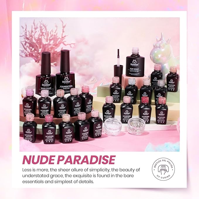 Beetles Nude Pink Gel Nail Polish Set - 25PCS 20 Colors Neutral Jelly Pink Sheer Milky White Gel Nail Kit Soak Off UV with Base Glossy Matte Top Coat Pearls Rhinestones Nail Charms Gift for Women