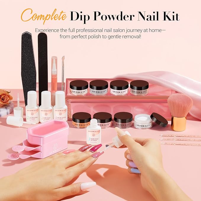 AZUREBEAUTY Dip Powder Nail Kit with Electric Nail Drill 24 Colors Summer Green Pink Orange Nail Starter Kit with Dip Liquids Base Top Coat Activator Portable Manicure French Nail Art Essential Set