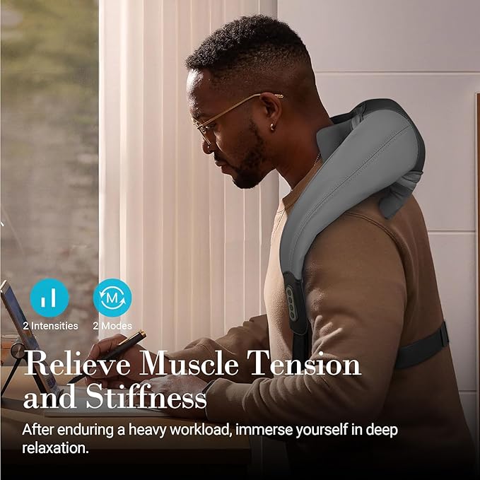 Neck Shoulder Massager with Heat - FSA Eligible, 4D Expert Deep Tissue Kneading Massager, Rechargeable Massage for Neck, Shoulder, Traps and Back Pain Relief