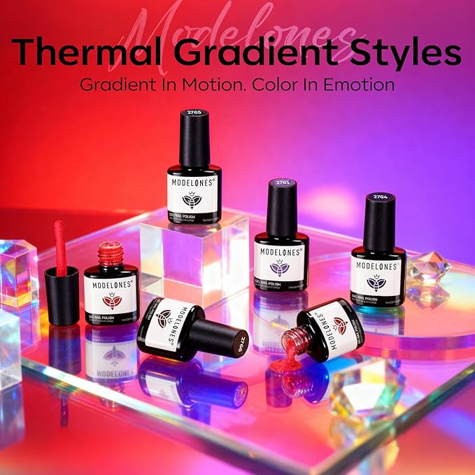 modelones Color Changing Gel Nail Polish Set, 6 Colors Temperature Changing Mood Red Black Blue Glitter Gel Polish Colors Collection Soak Off Christmas Gifts New Year Holiday Salon DIY at Home