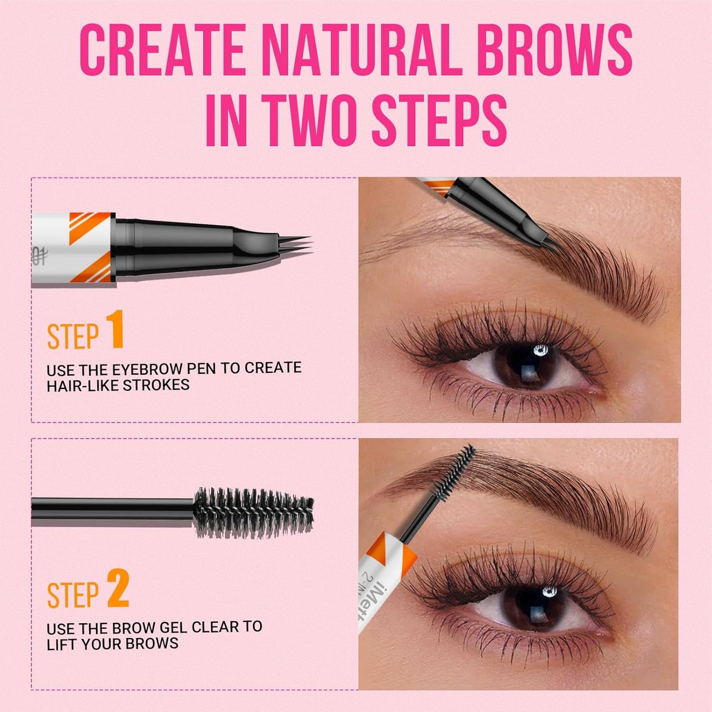 iMethod Curved Eyebrow Pen and Brow Gel Clear - Eyebrow Pencils for Women with Natural Hair Like Strokes, Eyebrow Makeup for All-Day Defined, Waterproof, Smudge-proof, Brown