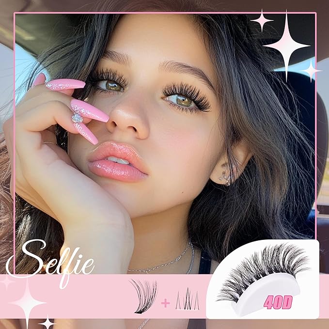 Lash Clusters 9-16mm with 5-7mm Bottom Lashes D Curl 30D 40D 50D 60D Fluffy Wispy EyeLash Clusters - DIY Eyelash Extension Individual lash lift kit No Adhesives Included