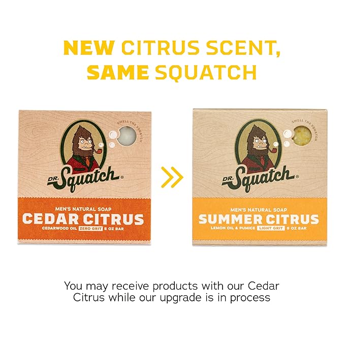 Dr. Squatch Natural Men’s Bar Soap - Cold Process Body Soap Bar with Natural Oils - Gifts for Men - Summer Citrus, Cool Fresh Aloe, Gold Moss, Bay Rum & Pine Tar (5 oz, 5-Pack)