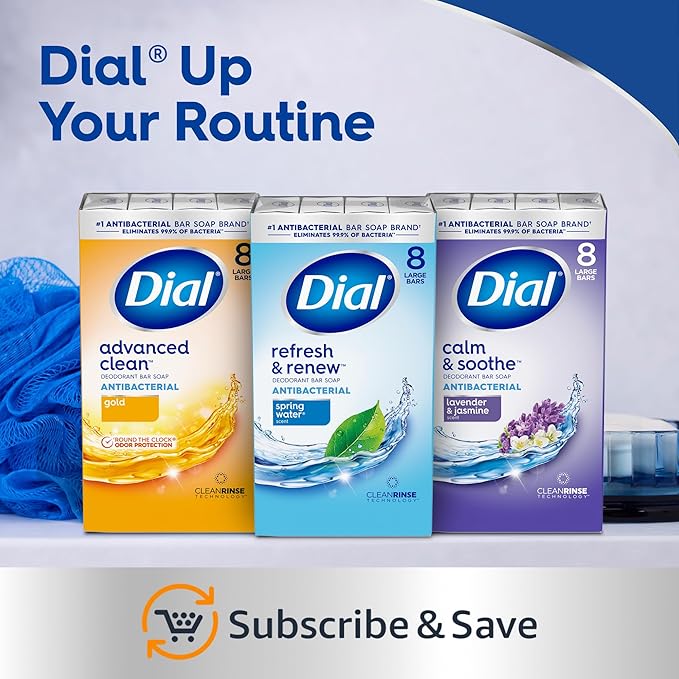 Dial Antibacterial Bar Soap, Refresh & Renew, White, 4 oz, 32 Bars