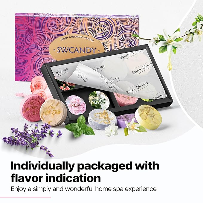 Shower Steamers Aromatherapy SWCANDY 8 Pack Gifts for Women Valentines Day for Her, Adults, Mom, Men Natural Essential Oils Home Spa Self Care Stress Relief Relaxation Bath Bombs Decorations Flower