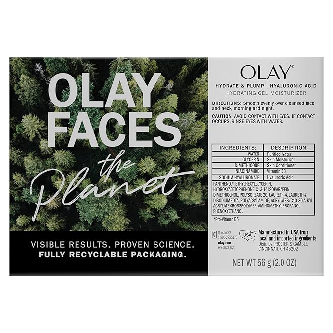Olay Hyaluronic Acid Face Mousturizer, Plump & Hydrate, Fragrance-Free - Hydrating Gel for Dry Skin Retain & Replenish Moisture, with Niacinamide, Non-Greasy, 2 Oz