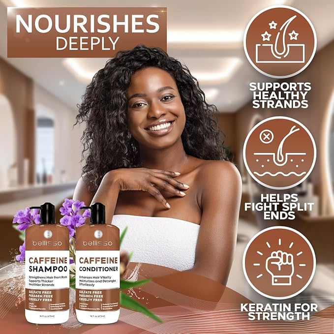 Caffeine Shampoo and Conditioner Set - Volumizing Products for Women and Men - Thickening, Volume Boosting Formula for Thinning and Fine Hair - Sulfate Free, No Parabens - Hydrating, Salon Grade