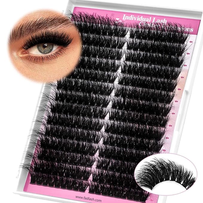 FADLASH Lash Clusters DIY Lash Extensions 100D Eyelash Clusters Cat Eye Cluster Lashes Fluffy Left Right Individual Lashes Cluster Eyelash Extensions Volume 3D Effect (100D-07D, 12-20mm)