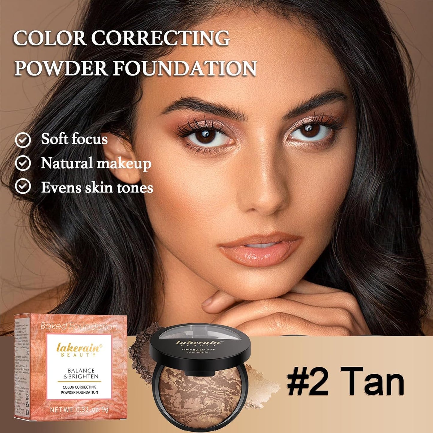 Baked Brighten Foundation, Coror Correcting Baked Balance Foundation,Buildable Coverage, Lightweight Powder Foundation, Creates a Perfect Canvas and a Natural Semi-Matte Finish(02# Tan)