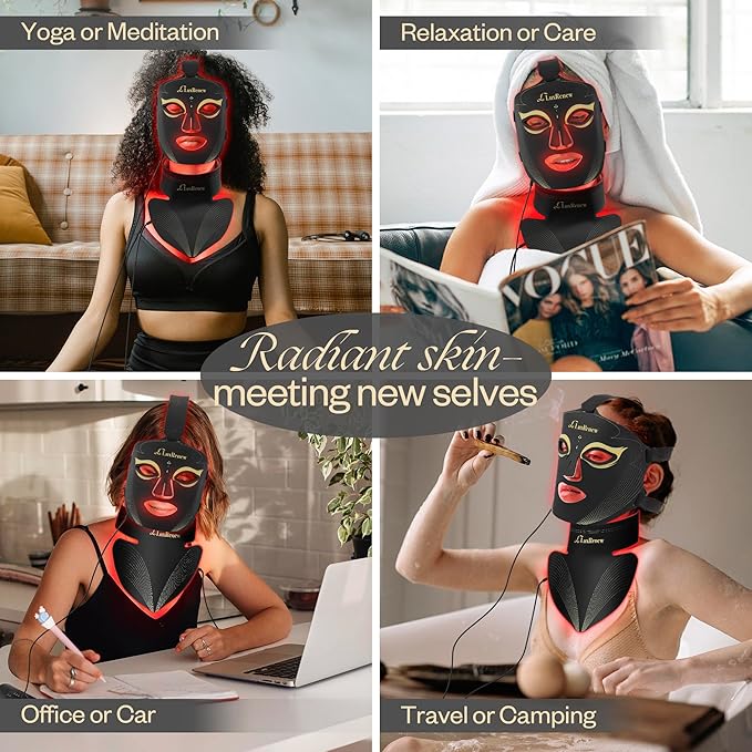 Red Light Therapy Mask Set, Led Mask Light Therapy for Face, Near-Infrared Light 850nm and Red Light 630nm, Black