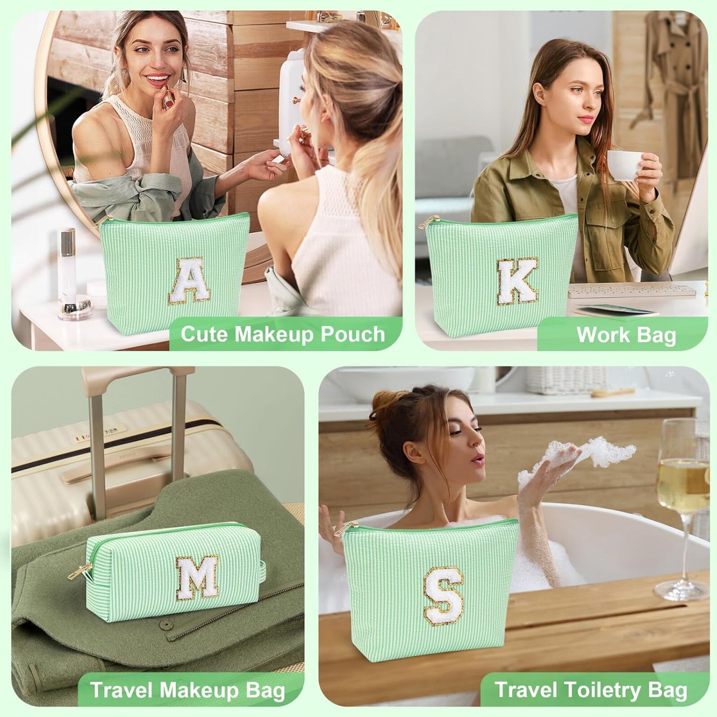 YOOLIFE Initial Makeup Bag for Women - Teen Girl Gifts Trendy Stuff Monogram Cute Makeup Bags Make Up Case for Women Her Best Friend Friendship Sister Teacher, Personalized Birthday Gifts H