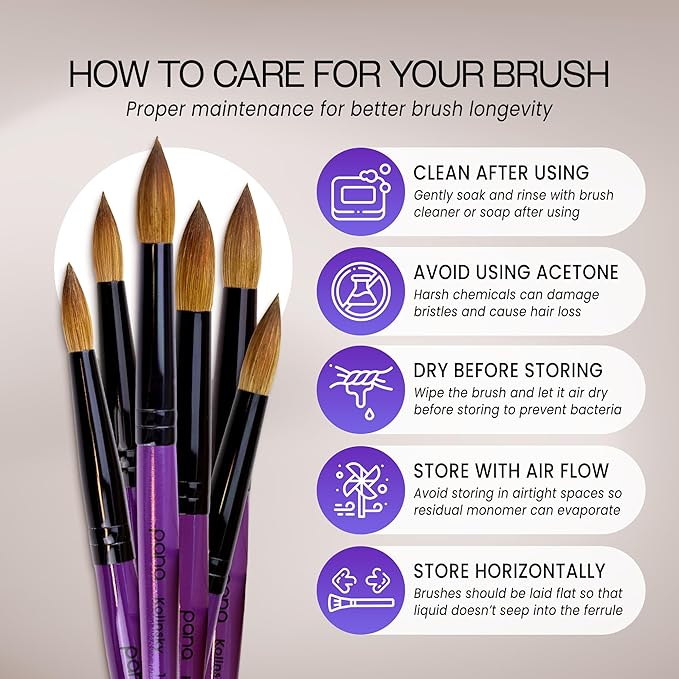 PANA Pure Kolinsky Hair Acrylic Nail Brush - Round Shape Black Ferrule with Purple Wood Handle (Size 12) - for Acrylic Nail Application Nail Extension Manicure Pedicure Salon Beginner and Professional