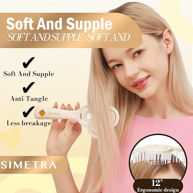 Simetra Detangler Hair Brush for Women and Men, Original Detangling Brush for Curly Hair/Fine &Thick/Wet & Dry Hair, Holiday Present Hairbrush - Natural Crystal Inlay & 14K Gold Plating