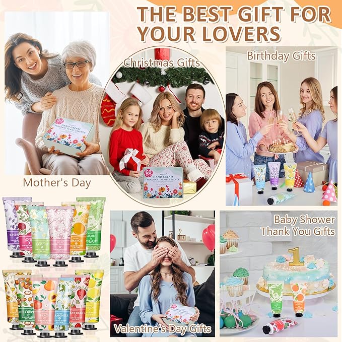 60 Pack Hand Cream Gift Set For Women, Mini Hand Lotion Travel Size in Bulk for Dry Cracked Hands, Graduation Gifts, Teacher Appreciation Gifts, Thanksgiving gift, Bridesmaid Gift,Party Favors