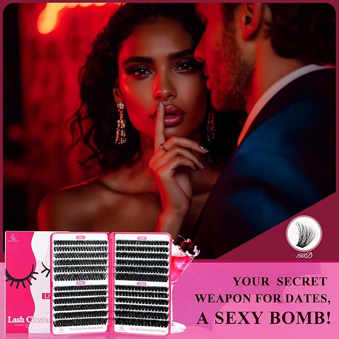 Bombshell X Volunm Lash Clusters Kit Thick Mink 80D-200D Lash Extension Kit 400Pcs 5D Fluffy Eyelash Extension Kit 10-18mm Individual Eyelashes with Lash Bond, Lash Remover, Lash Applicator