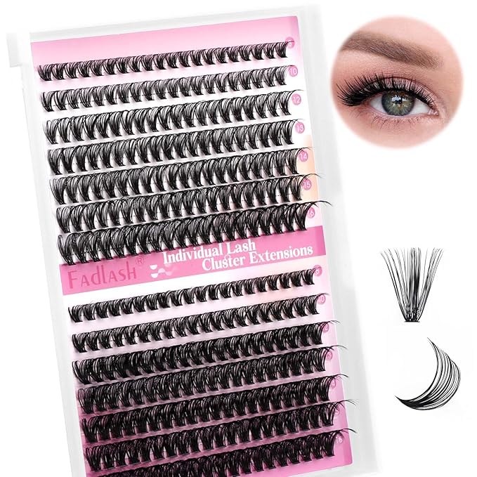 FADLASH Cluster Lashes Fluffy 8-16mm Lash Clusters Volume Lash Extension 280Pcs DIY Lash Clusters D Curl Individual Lashes (30D+40D-0.07-D,8-16mm)