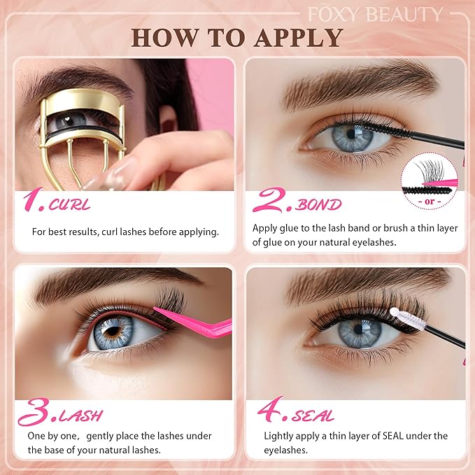 Diva Volunm Lash Clusters Kit Fluffy Eyelash Clusters 10-18mm thick DIY eyelash Extension Kit - Includes Bond & Seal, Remover, and Applicator for Salon-Quality Results.