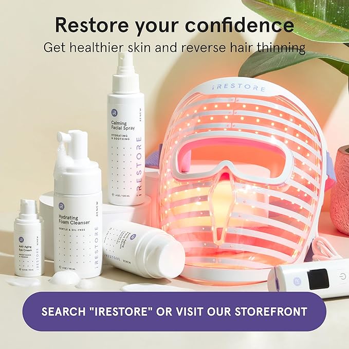 iRestore LED Face Mask for Youthful Skin, Red Light Therapy for Face, Red, Blue & Infrared Therapy for Wrinkles, Fine Lines, Dark Spots with 360 LEDs, Skincare Device for Women & Men