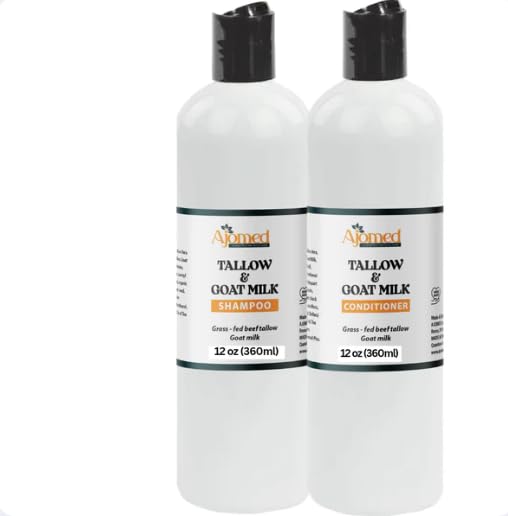 Beef Tallow & Goat Milk Shampoo and Conditioner Set - Handmade Hair Care for Thinning Relief, Sea Moss Shampoo and Conditioner, Thickening Formula for Hair Regrowth & Str (Shampoo & Conditioner 12 Oz)