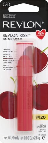Revlon Lip Balm, Kiss Tinted Lip Balm, Face Makeup with Lasting Hydration, SPF 20, Infused with Natural Fruit Oils, 030 Sweet Cherry, 0.09 Oz (Pack of 2)