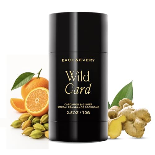 Each & Every All Natural Deodorant for Men & Women - Sensitive Skin, Vegan, Baking Soda & Aluminum-Free Deodorant - Clean Long Lasting Odor Control - Cardamom & Ginger Natural Fragrance, 2.5oz