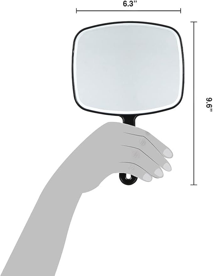 ForPro Professional Collection Premium Hand Mirror with Handle, 6.3" W x 9.6" L, Multi-Purpose Handheld Mirror with Distortion-Free Reflection, Black