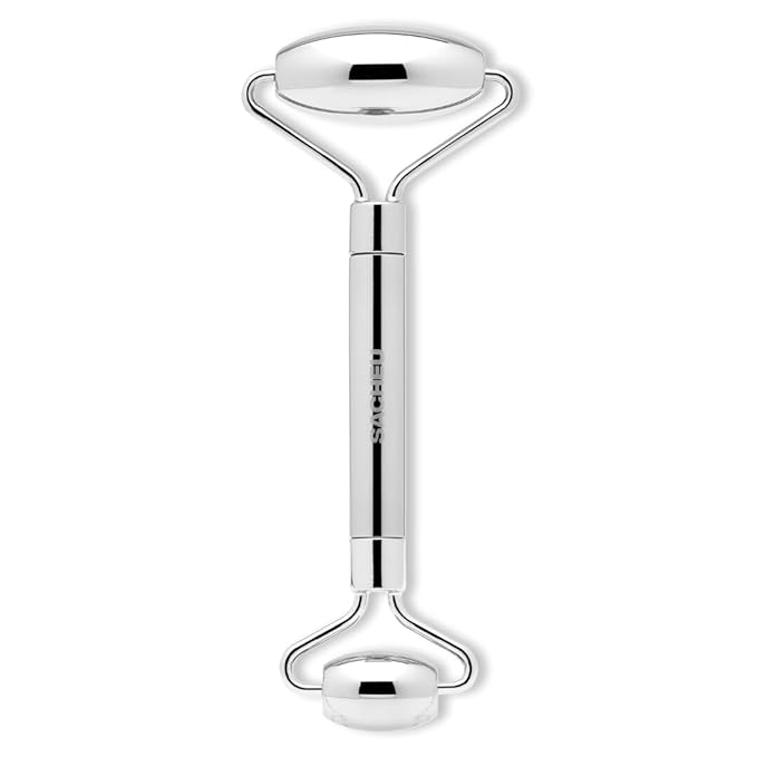 Sacheu Stainless Steel Face Roller Skin Care and Lymphatic Drainage — Cooling Metal Roller for Puffiness, Wrinkles, and Face Lifting, Dual-Sided Facial and Eye Massager, Includes Travel Pouch