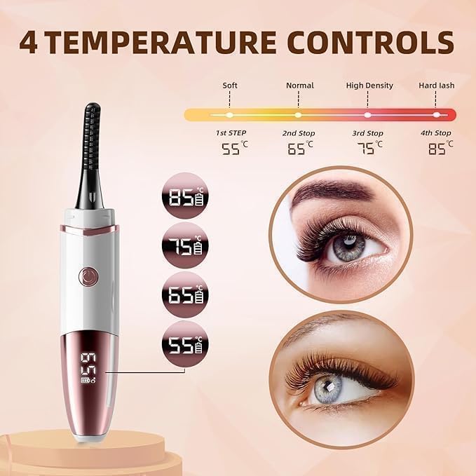 Heated Eyelash Curler, Fast Heat up Within 10s, 24 Hours Long Lasting, Rechargeable Electric Eyelash Curler