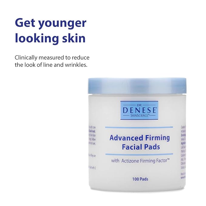 Dr. Denese SkinScience Advanced Firming Facial Pads 100 Count – Professional Exfoliator with Glycolic Acid, Peptides and Aloe for Smooth Radiant Skin, Refined Pores – Dermatologist Tested Cruelty Free