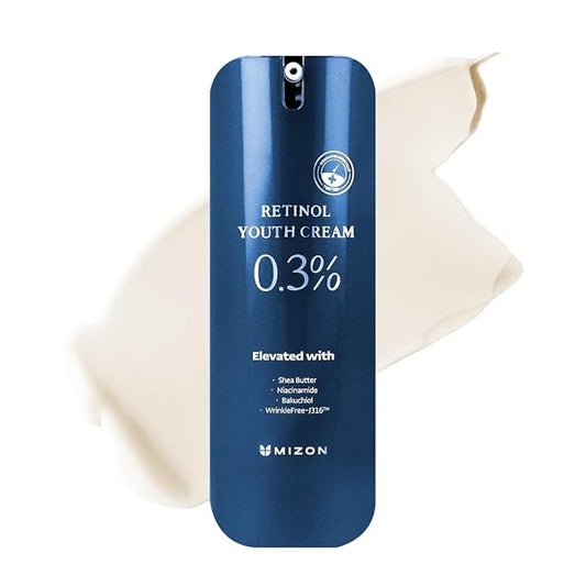 MIZON Retinol Youth 0.3% Retinol Cream with Shea Butter, Peptides, Niacinamide, Bakuchiol Korean Skincare for Fine Line Care (0.92 oz)