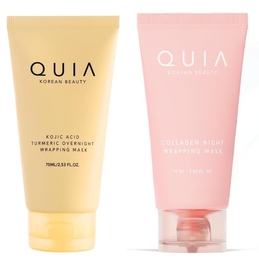 QUIA Collagen + Turmeric Overnight Wrapping Mask Duo – Firming and Hydrating Peel-Off Set for Elasticity, and Glow – Korean Skincare 2 x 75ml