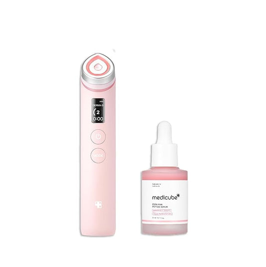 medicube Affordable Pink Routine Duo: Age-R Booster Pro Pink | 6-in-1 Real Glass Glow Beauty Massager and PDRN Peptide Serum | Gifts for Her, Gifts for Women