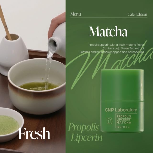 CNP Café Lip Butter - Propolis Lipcerin™ 07 Matcha, Hydrating Overnight Manuka Lip Balm & Mask, 12hr Long-Lasting Moisture, Korean Skin Care, 0.5 fl.oz.