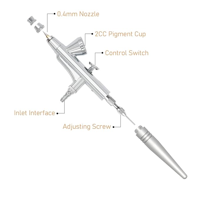 Airbrush Makeup Set Pinkiou Air Brush Kit for Face Paint with Mini Compressor 0.4mm Needle and Nozzle Nail Body Paint SP16 (RED)