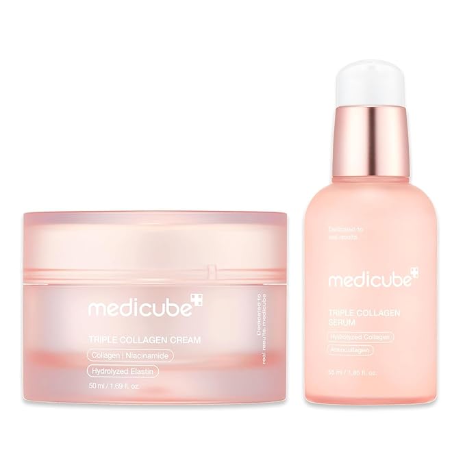 medicube Triple Collagen Nourish and Hydrate Duo: Triple Collagen Cream and Triple Collagen Serum | Niacinamide, Hyaluronic Acid for Glowing, Fimer-Looking Skin | Korean Skin Care, Valentines Day Gift