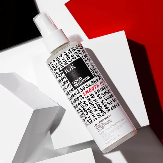 IGK GOOD BEHAVIOR 4-in-1 Prep Spray | Full + Travel Size | Gently Detangles, Controls Frizz for 24 Hours, Heat Protection & Shine | Weightless Formula for Smooth Hair