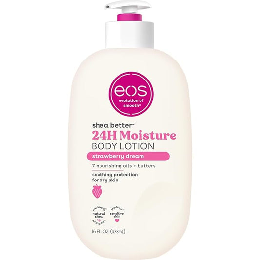 eos Shea Better Body Lotion Strawberry Dream, 24-Hour Moisture Skin Care, Lightweight & Non-Greasy, Natural Shea, Vegan, Strawberry Body Lotion, 16 fl oz